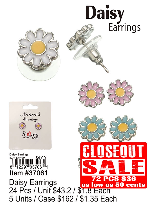 Daisy Earrings - Closeout 72 Pcs.